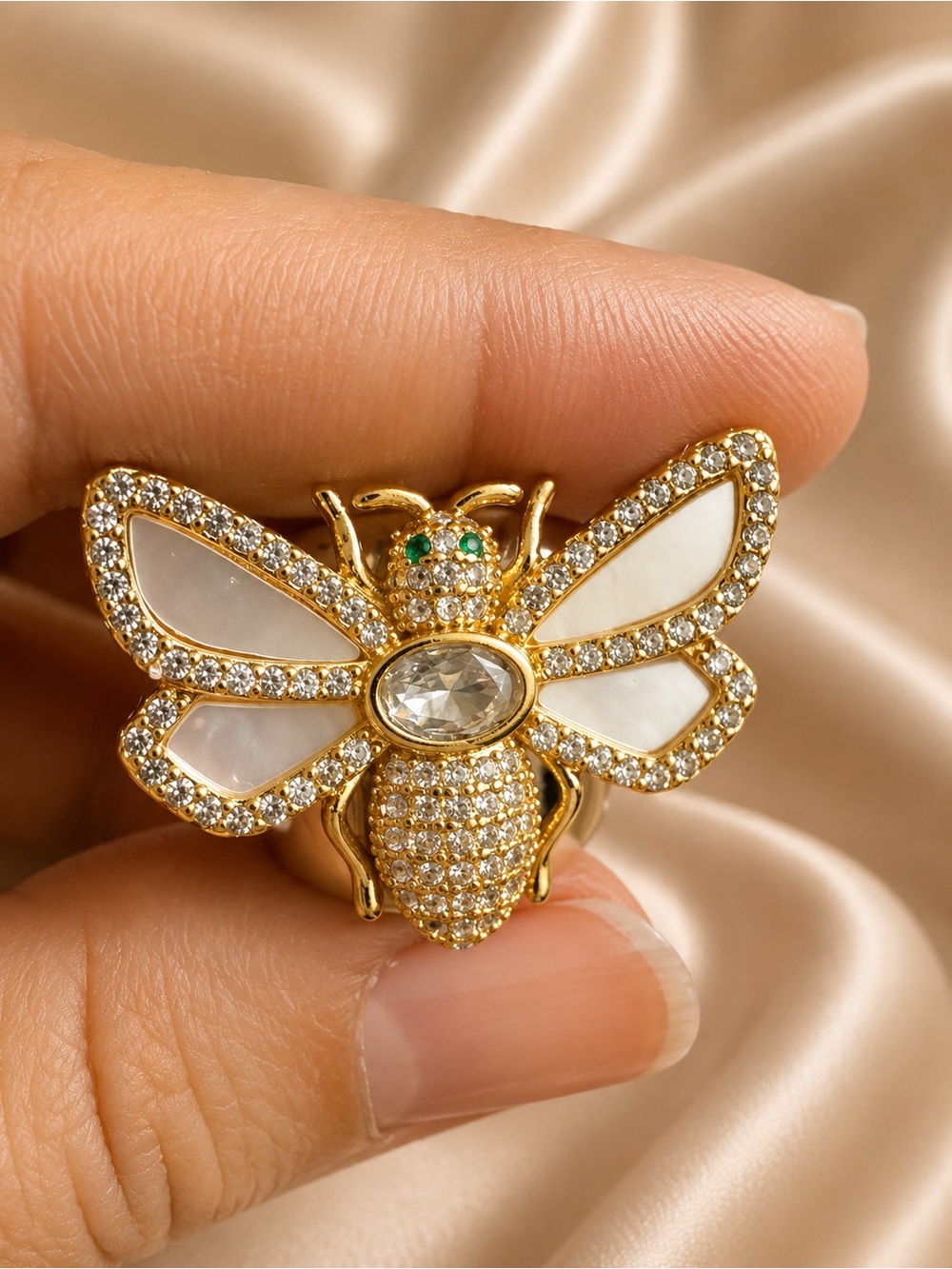 Crystal Butterfly Bee Statement Ring Gold Adjustable Cocktail Ring
